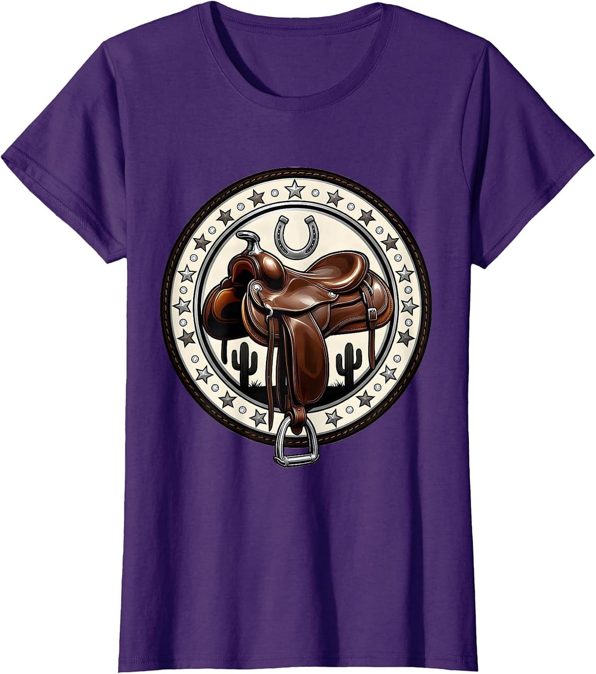 Women's Empty Saddle Desert Cowboy Western Illustration T-Shirt - Purple