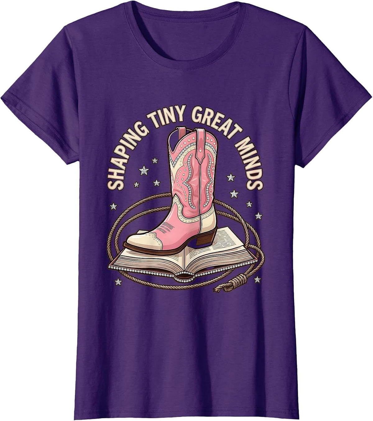 Women's Shaping Tiny Great Minds Third Grade Teacher T-Shirt - Purple