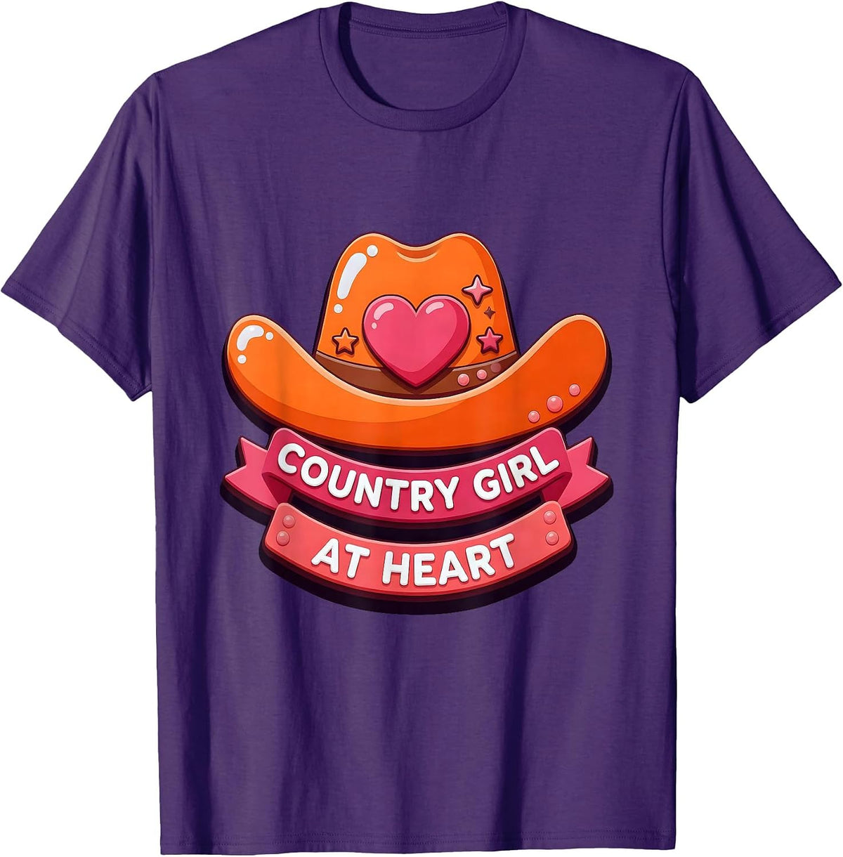 Country Girl At Heart Western Cowgirl Design T-Shirt - Purple