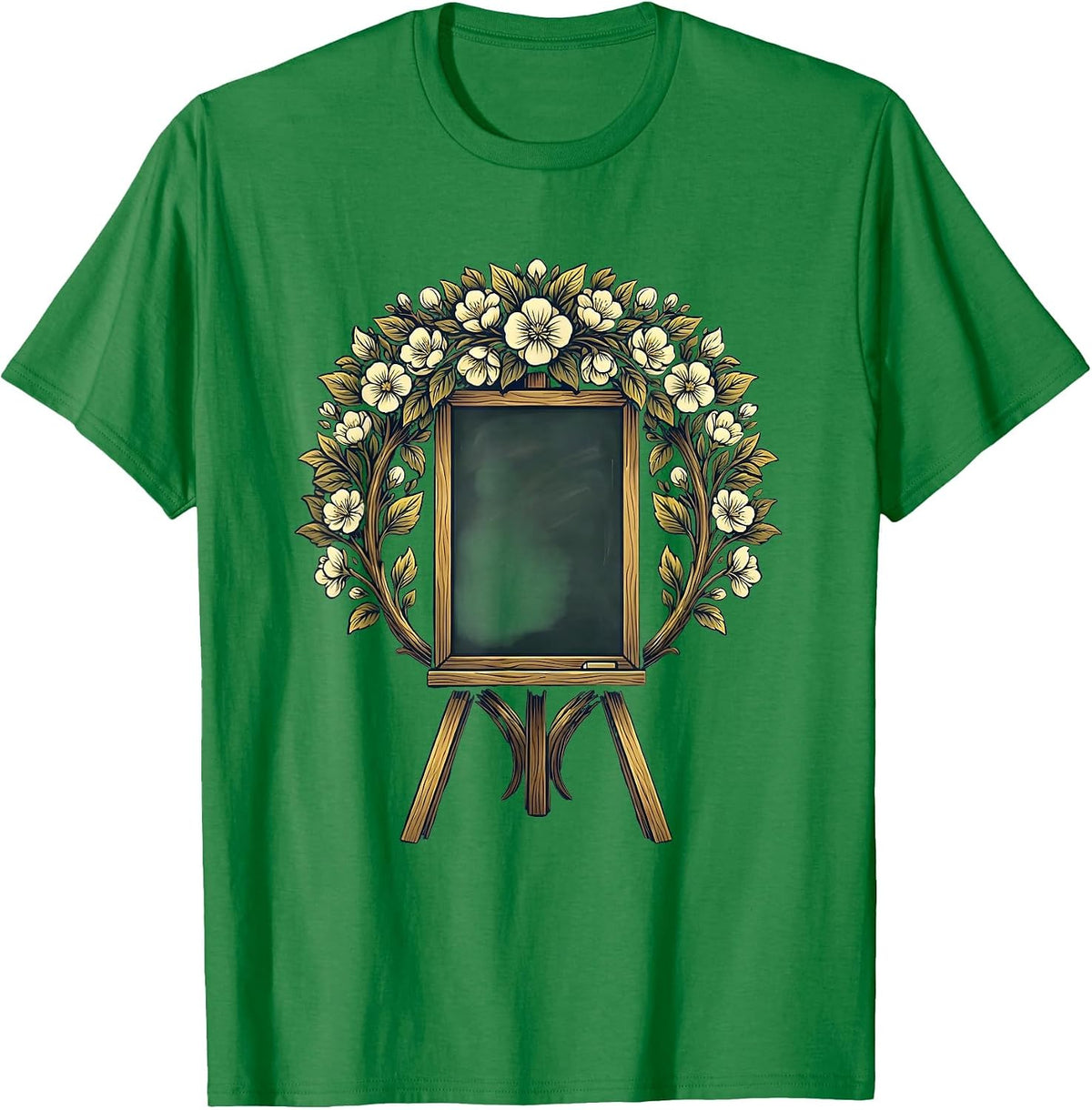 Men's Elementary Teacher Chalkboard Easel Floral Design T-Shirt - Kelly Green
