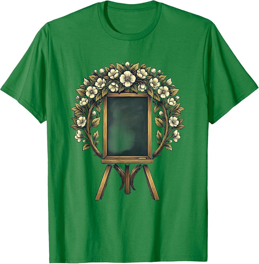 Men's Elementary Teacher Chalkboard Easel Floral Design T-Shirt - Kelly Green
