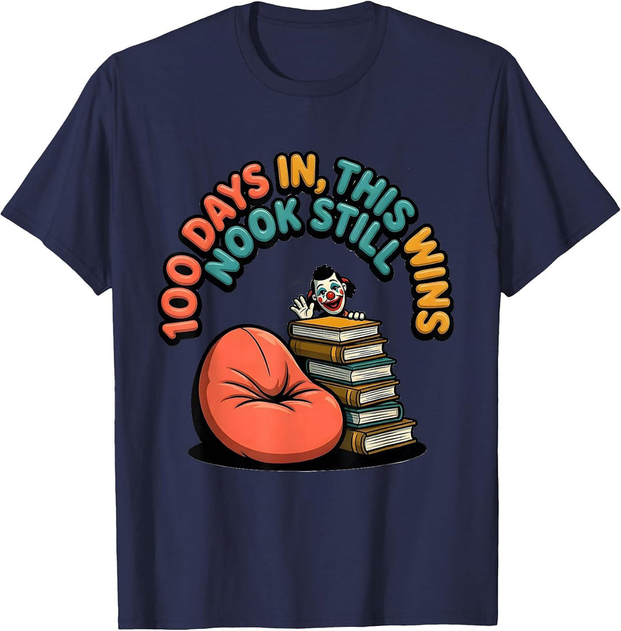 100 Days In This Nook Still Wins Teacher Librarian Book T-Shirt - Navy Blue