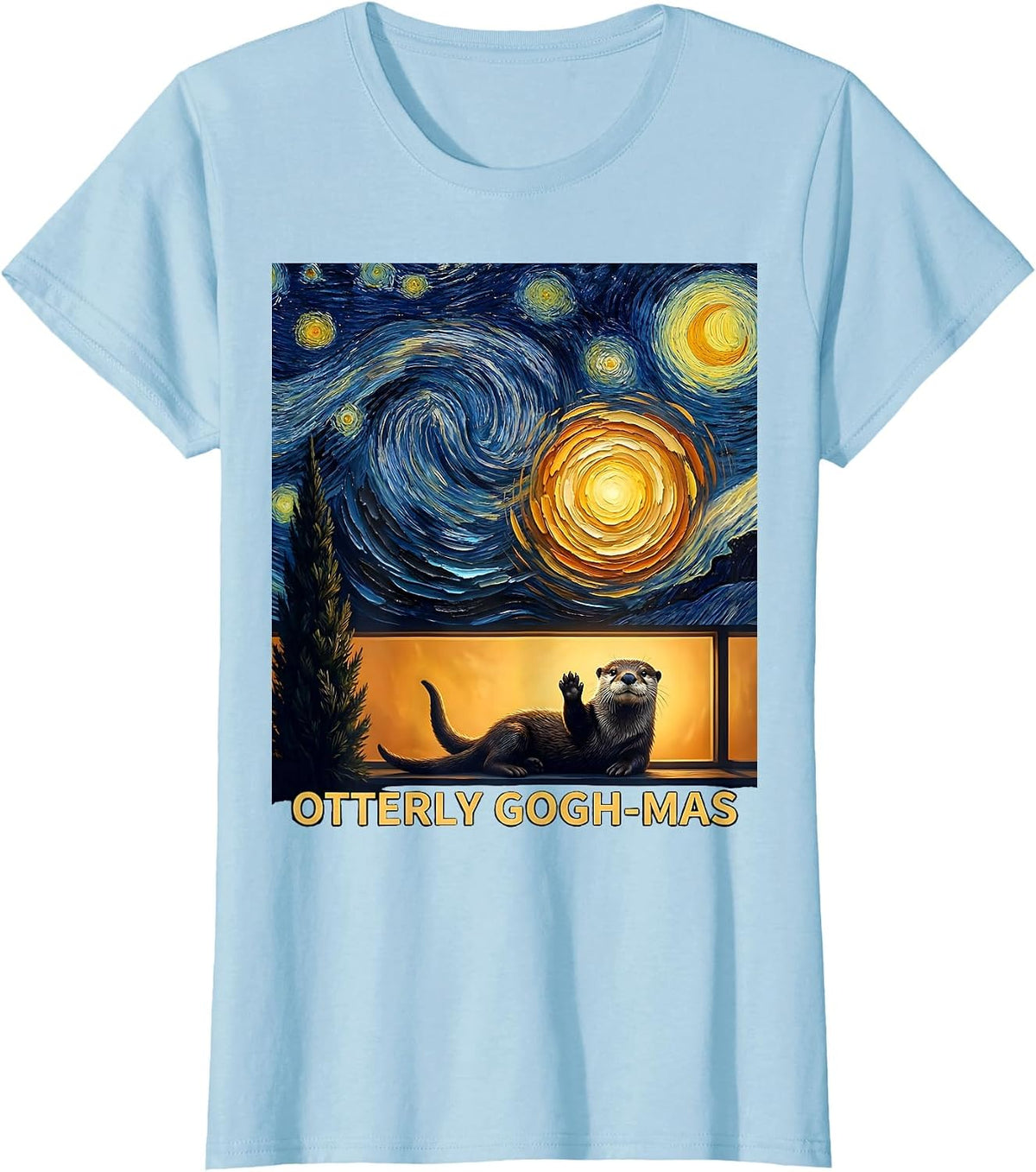 Women's Otterly Gogh-mas Whimsical Van Gogh Art Lover Pet Owner Gift T-Shirt - Baby Blue