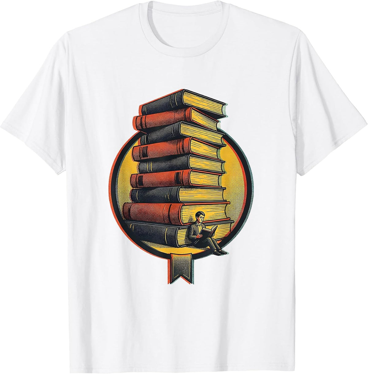 Men's Book Tower Reader Badge Bookworm Librarian Gift T-Shirt - White