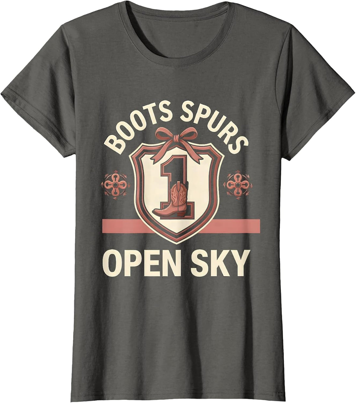 Women's Boots Spurs Open Sky Western Graphic Design T-Shirt - Asphalt Grey