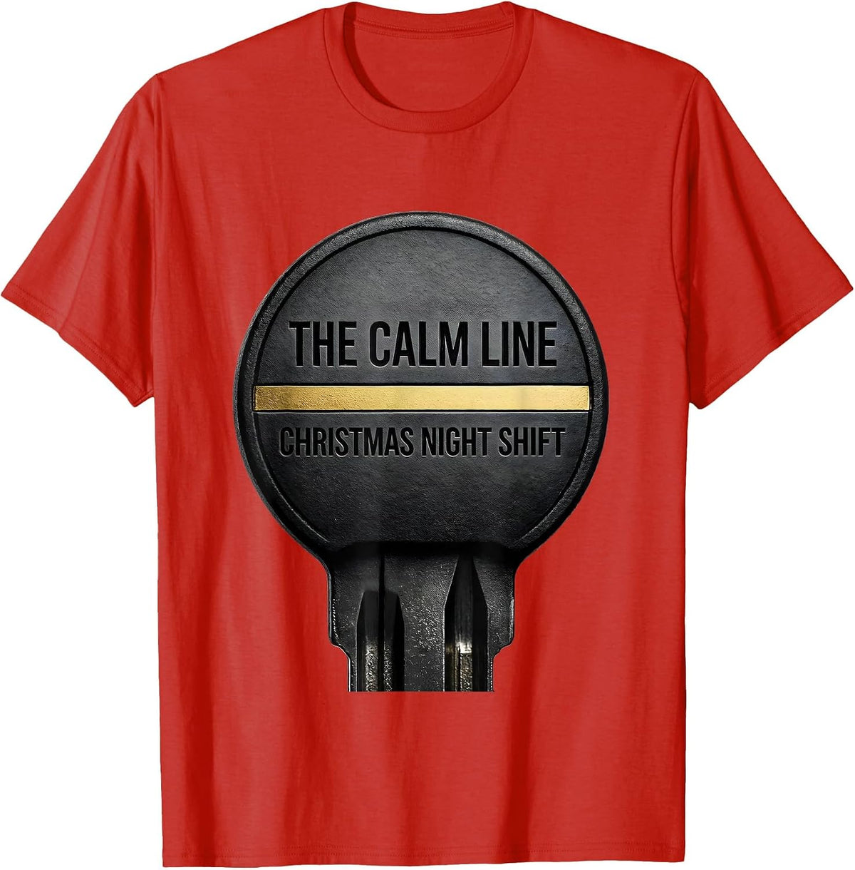 Men's The Calm Line Christmas Night Shift Funny 911 Dispatcher T-Shirt - Red