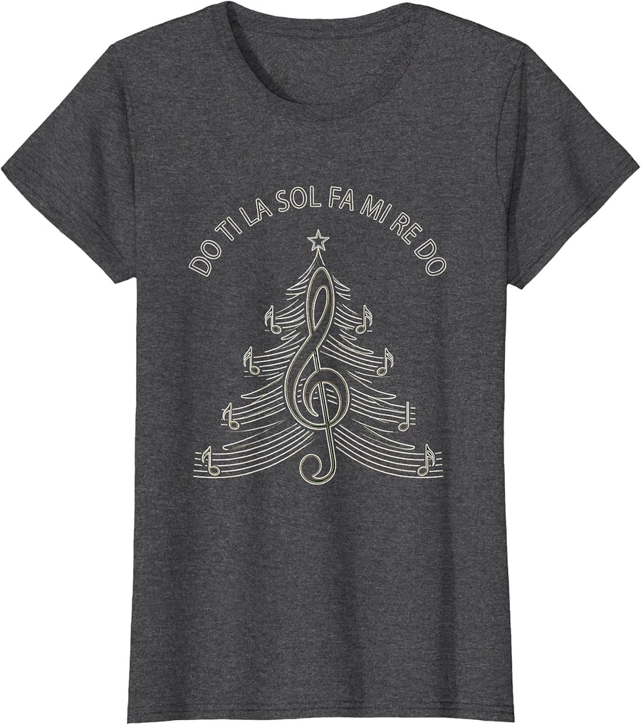 Women's Do Ti La Sol Fa Mi Re Do Festive Music Teacher Christmas T-Shirt - Dark Heather Grey
