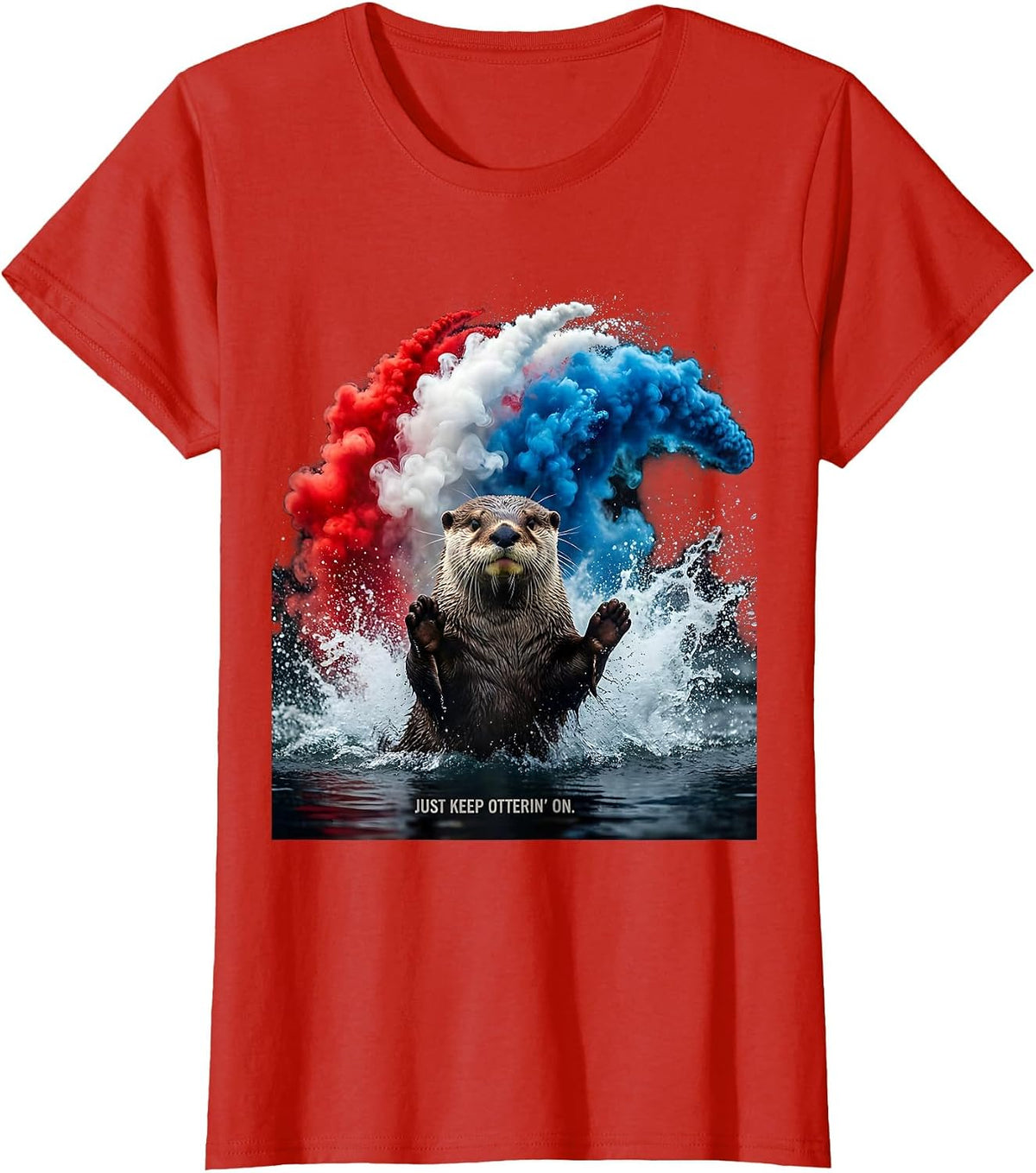 Just Keep Otterin' On Cute Otter Design T-Shirt - Red