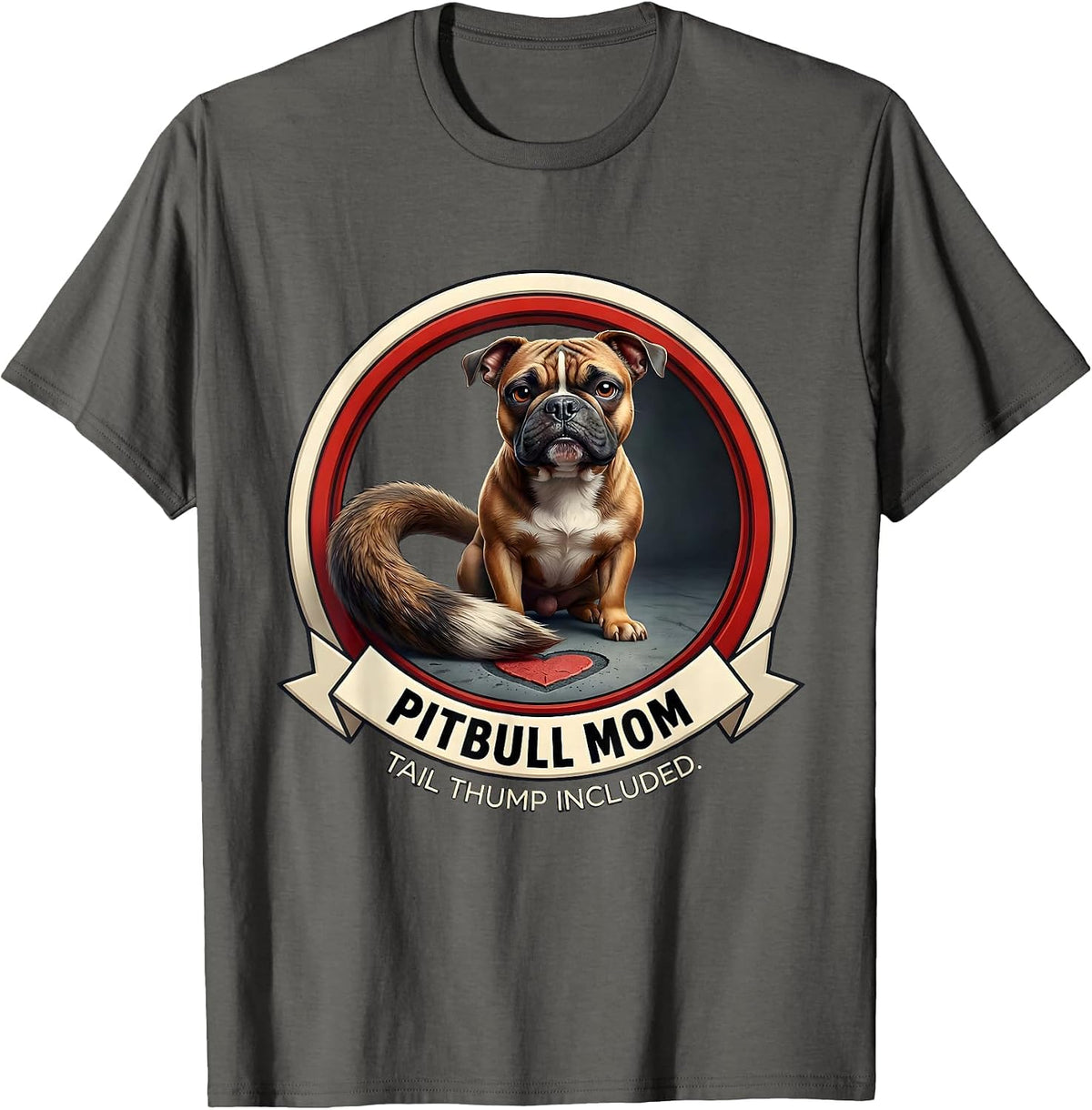 Pitbull Mom Tail Thump Included Funny Dog Lover Emblem T-Shirt - Asphalt Grey
