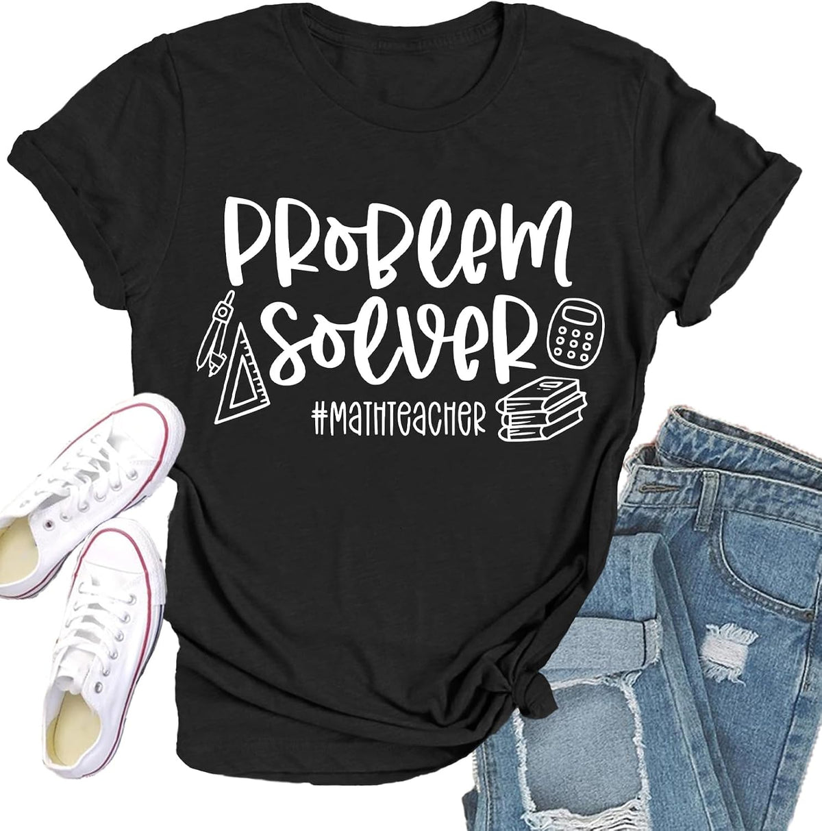 Womens Teacher Shirts Math Teacher T-Shirt Teaching Tee Top - Black