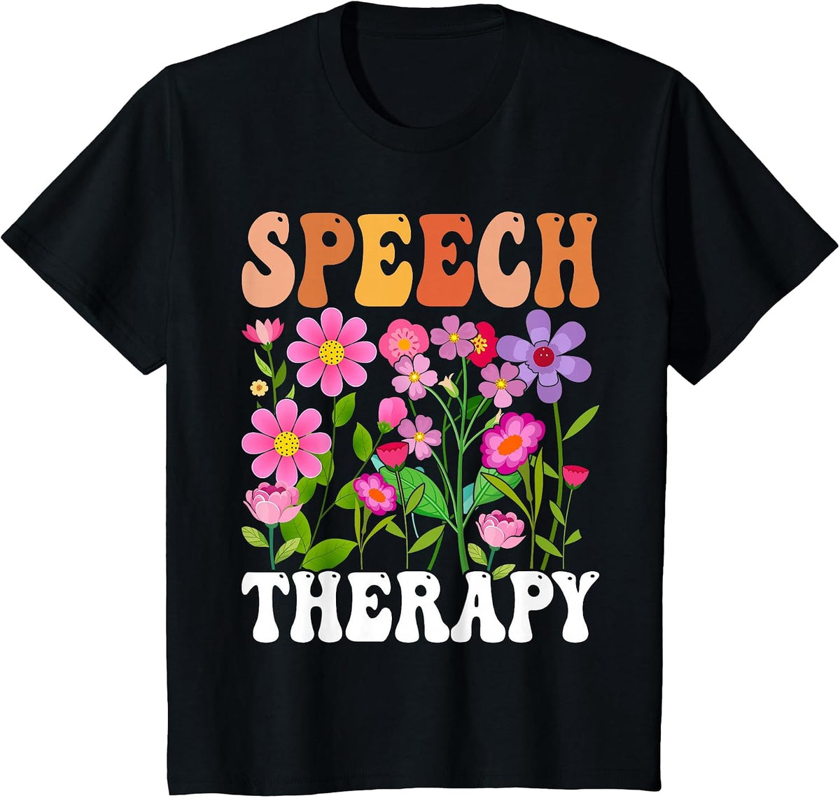 Retro Speech Therapy Flower Speech Therapist Pathologist T-Shirt - Black