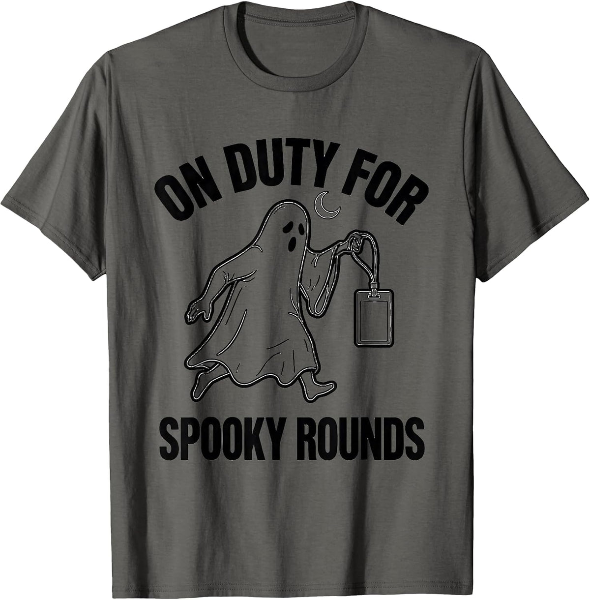 On Duty For Spooky Rounds Line Art Ghost SPED T-Shirt - Asphalt Grey