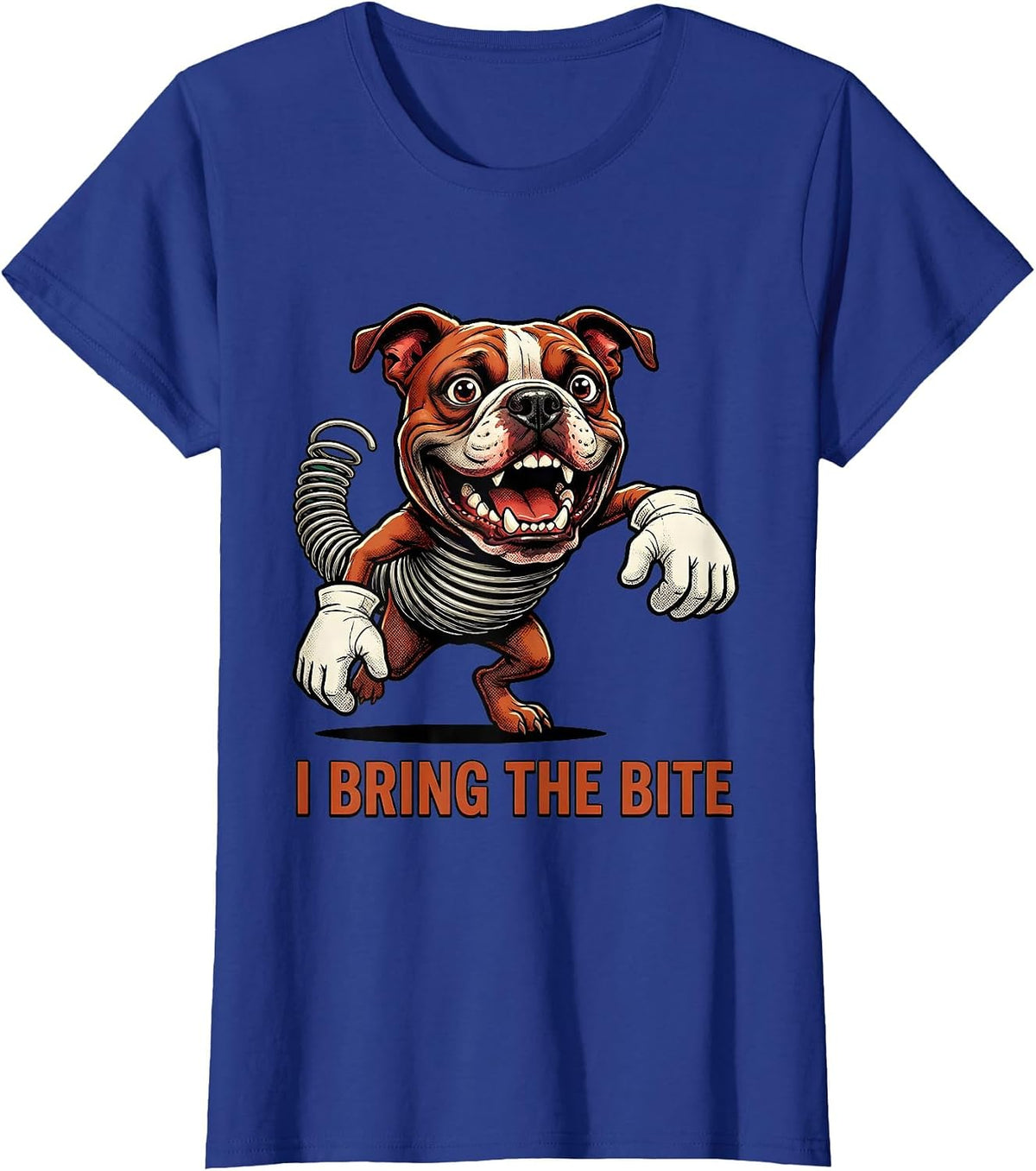 Women's I Bring The Bite Retro Cartoon Pitbull Funny Dog Owner Meme T-Shirt - Royal Blue