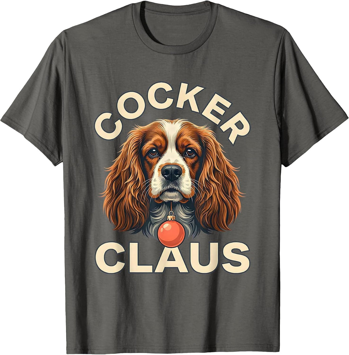 Men's Cocker Claus Funny English Cocker Spaniel Christmas Dog T-Shirt - Asphalt Grey