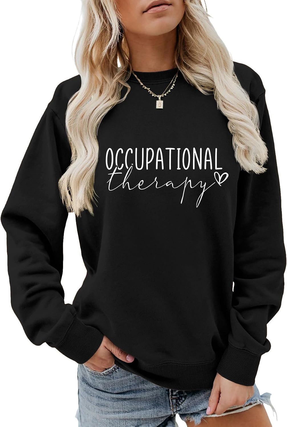 Occupational Therapy Sweatshirt Heart Graphic Sweatshirt For Occupational Therapist Women Long Sleeve OT Shirt - Black