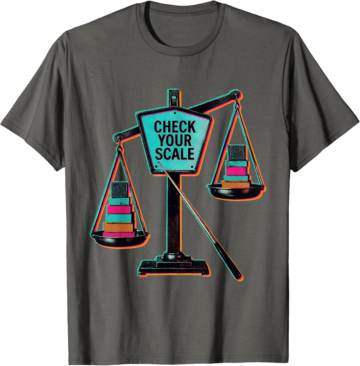 Check Your Scale Risograph Music Teacher Pun Humor Gift T-Shirt - Asphalt Grey