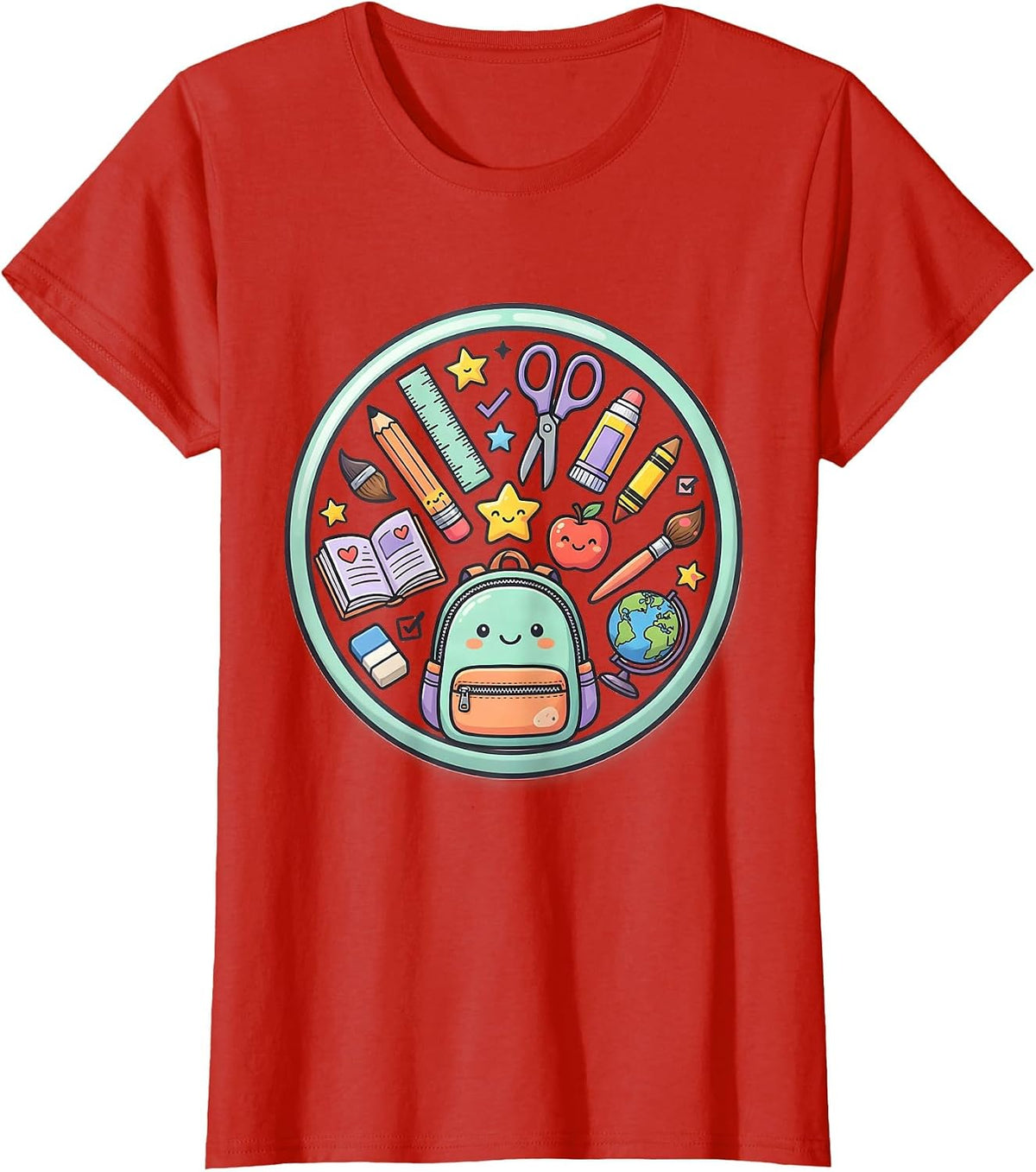 Third Grade Teacher Backpack School Supplies Graphic T-Shirt - Red