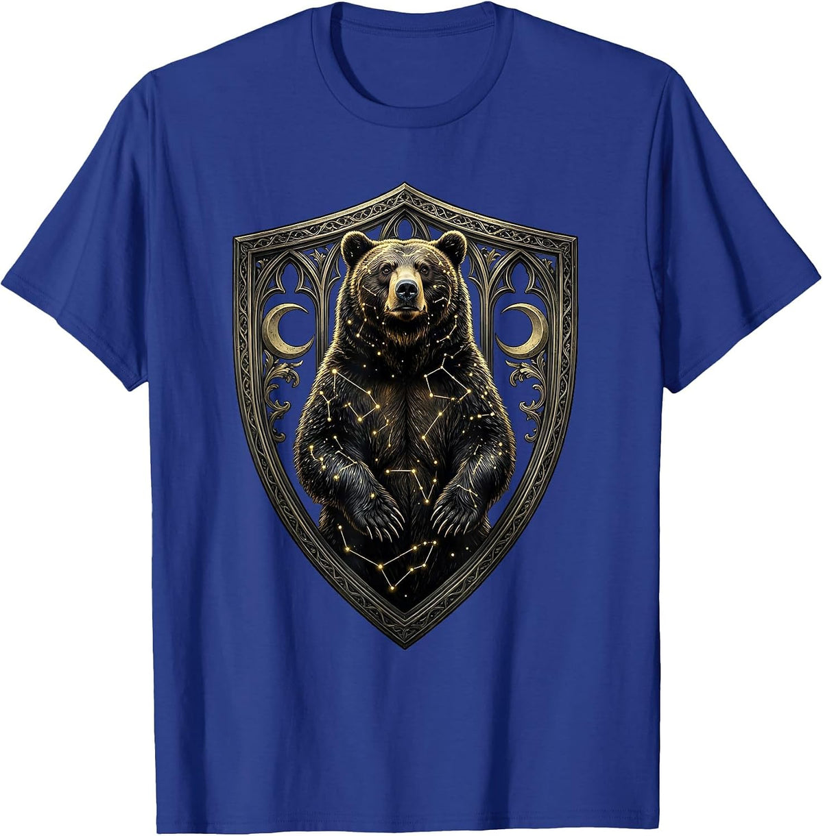 Black Bear Gold Constellation Celestial Art Design T-Shirt - Royal Blue