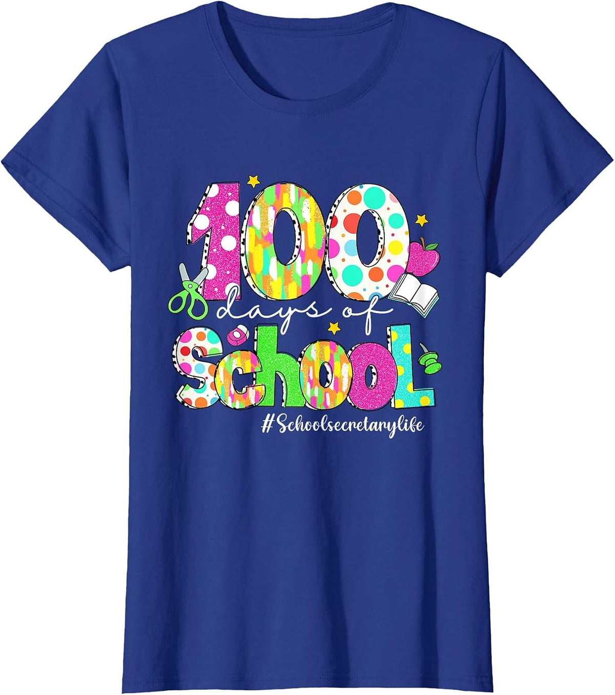 100 Days of School Brushstroke School Secretary Life T-Shirt - Royal Blue