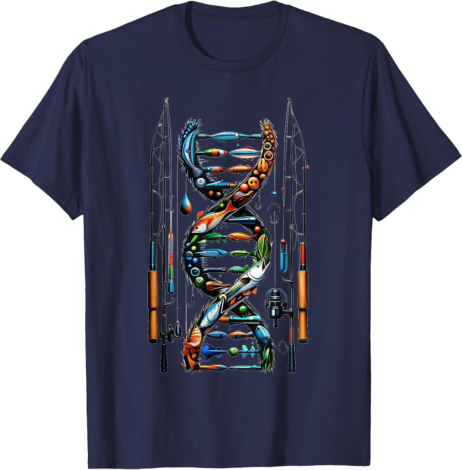 Fishing It's in My DNA Bass Fish Fisherman Men Women Boys T-Shirt - Navy Blue