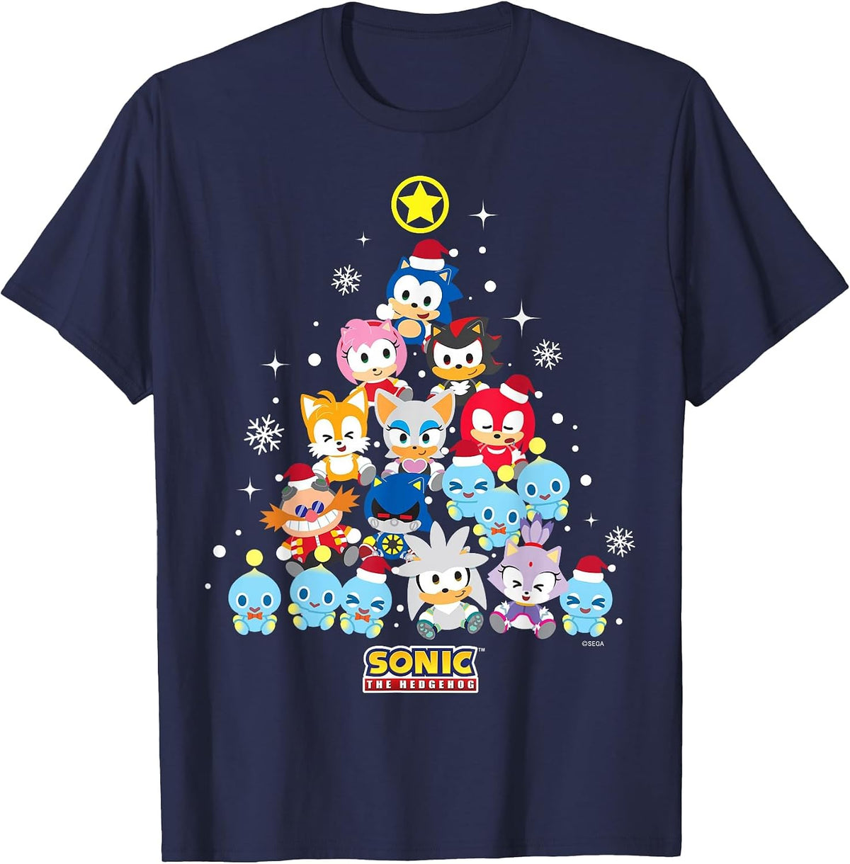 Sonic the Hedgehog - Cute Sonic and Friends Holiday T-Shirt - Navy Blue