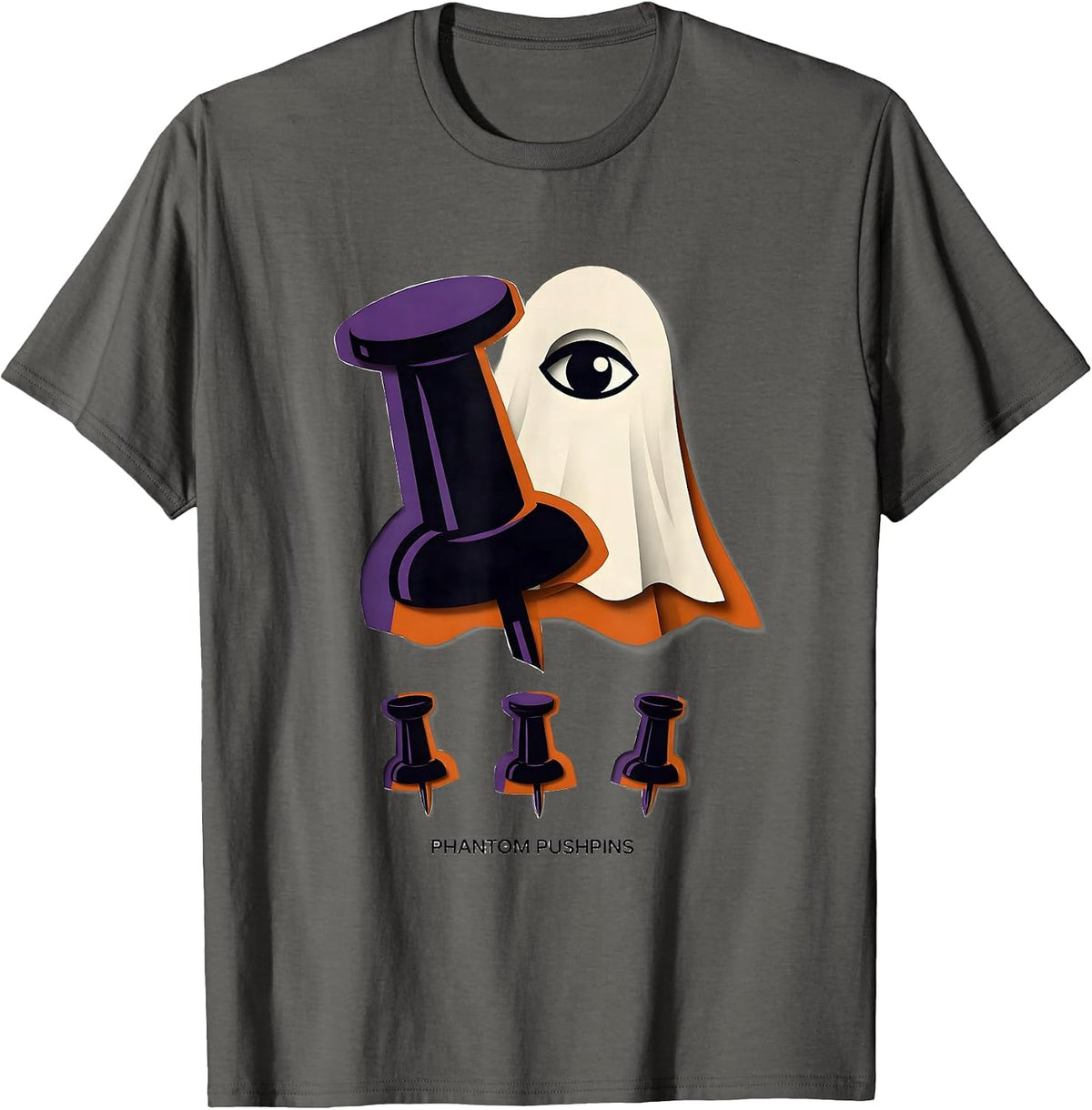 Phantom Pushpins Funny Teacher Halloween School Supplies T-Shirt - Asphalt Grey