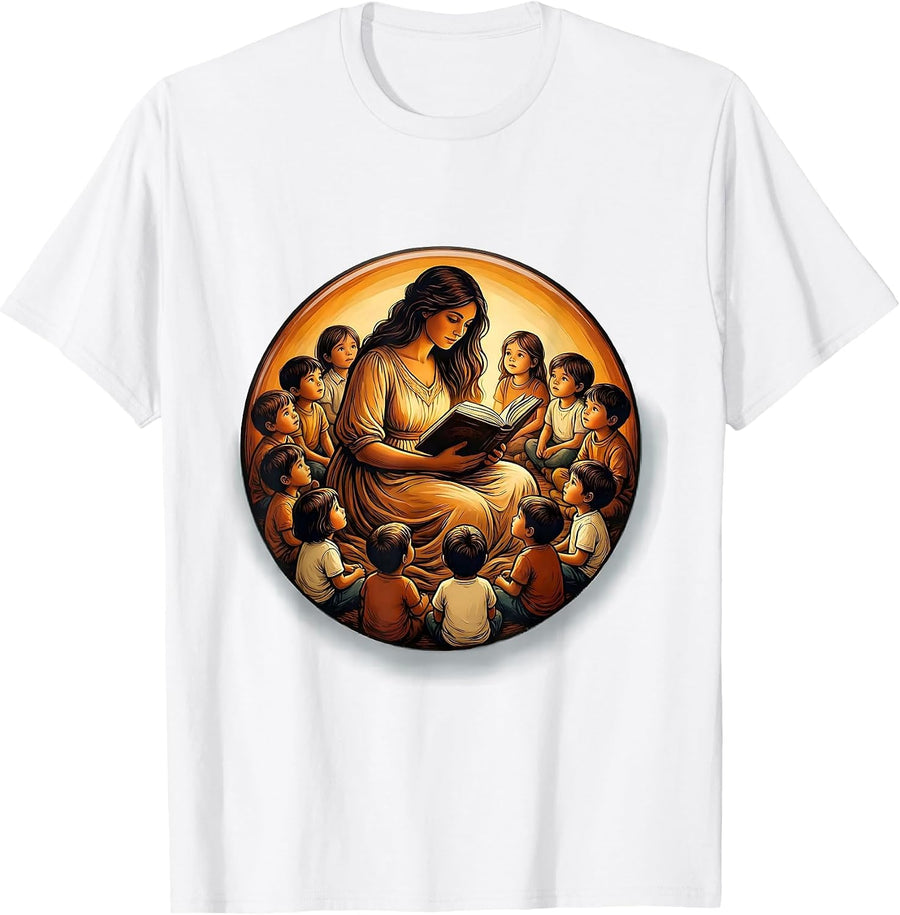 Men's Elementary Teacher Reading Circle Illustration T-Shirt - White