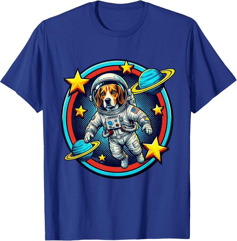 Beagle Astronaut Floating in Outer Space T-Shirt - Royal Blue