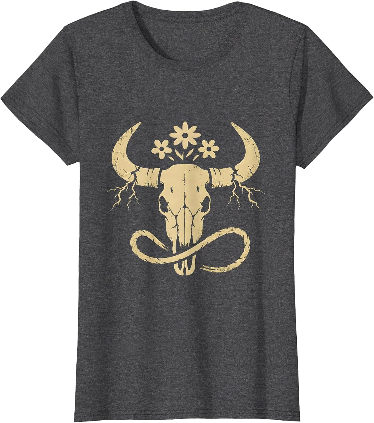 Women's Cowgirl Cracking Whip Lightning Bolt Graphic T-Shirt - Dark Heather Grey