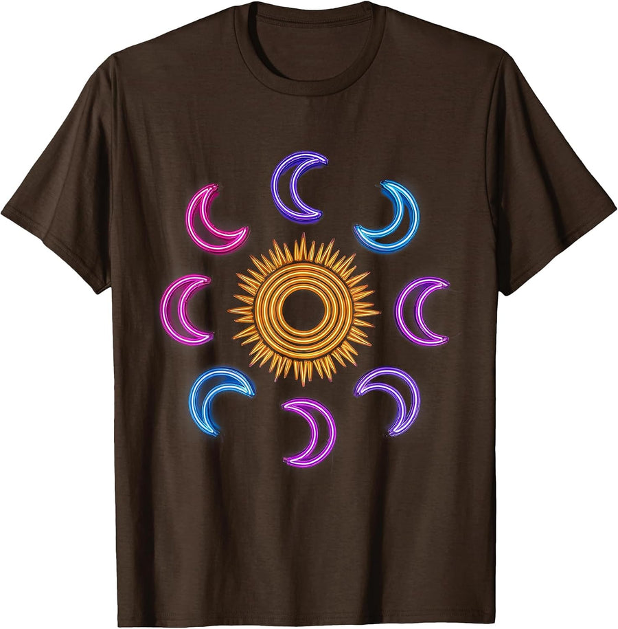 Men's Six Moons Orbiting a Seventh Sun Cosmic Art T-Shirt - Brown
