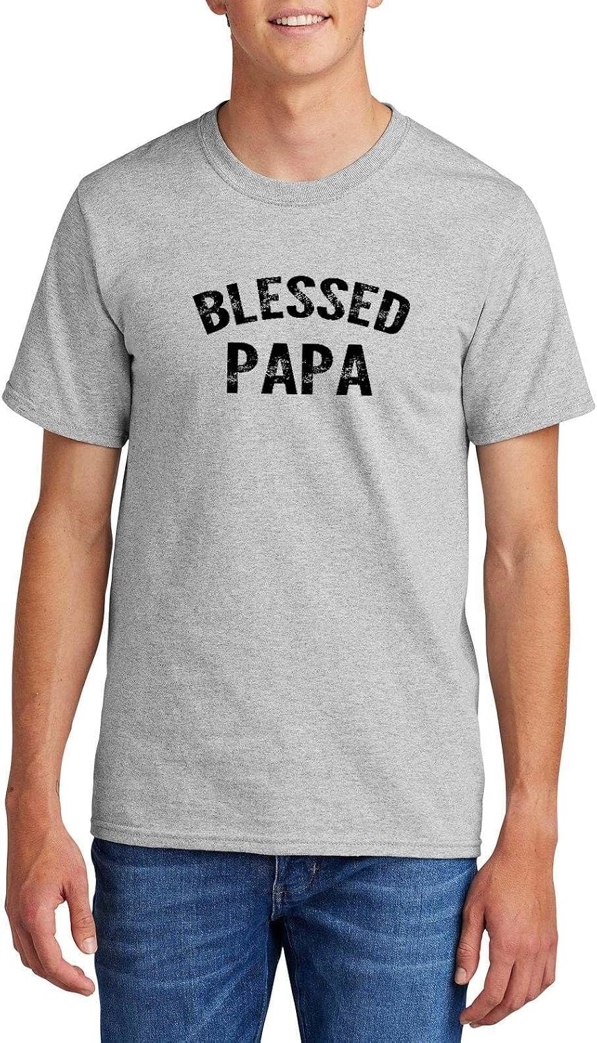 Blessed Papa Graphic Top Faith Family Appreciation Father Design Cotton Tee Adult Youth Tall Men Women - Mens Crew Ash Grey
