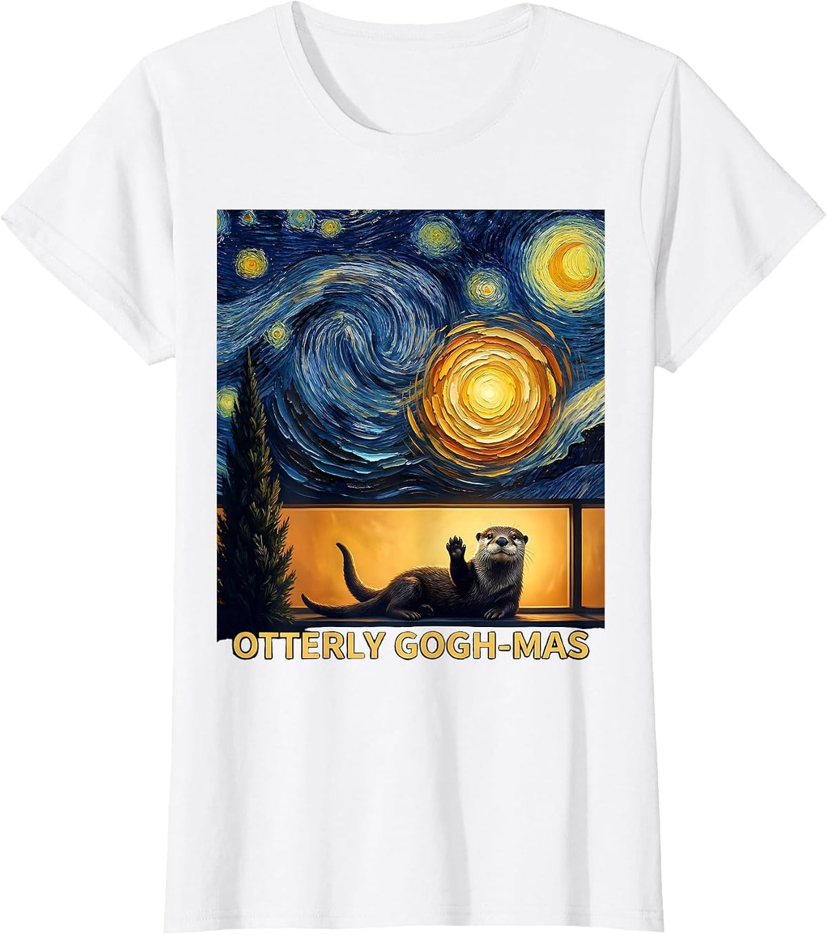 Women's Otterly Gogh-mas Whimsical Van Gogh Art Lover Pet Owner Gift T-Shirt - White