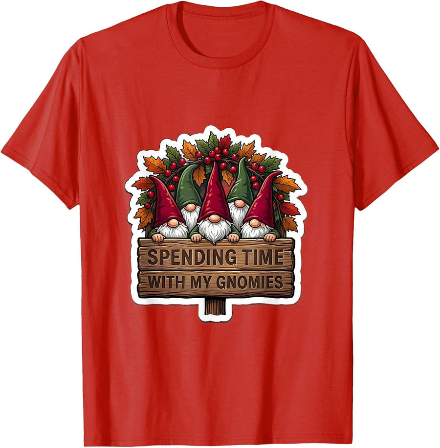 Men's Spending Time With My Gnomies Funny Gnome Gift Christmas T-Shirt - Red