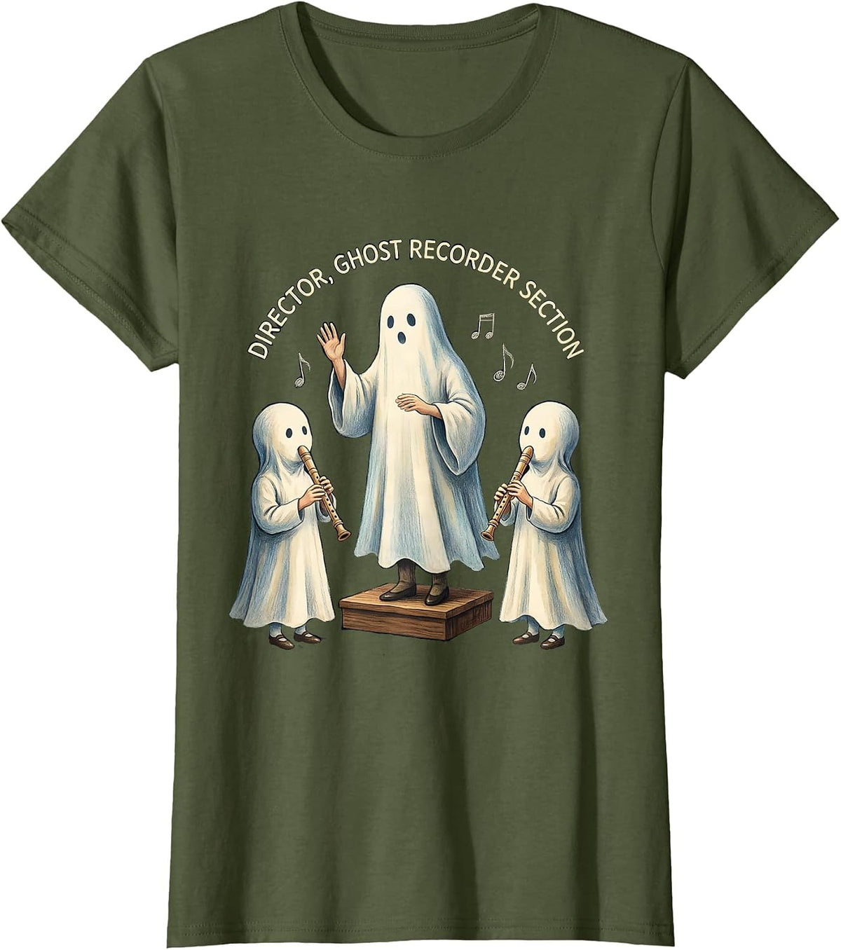 Women's Director, Ghost Recorder Section Whimsical Music Teacher T-Shirt - Olive Green