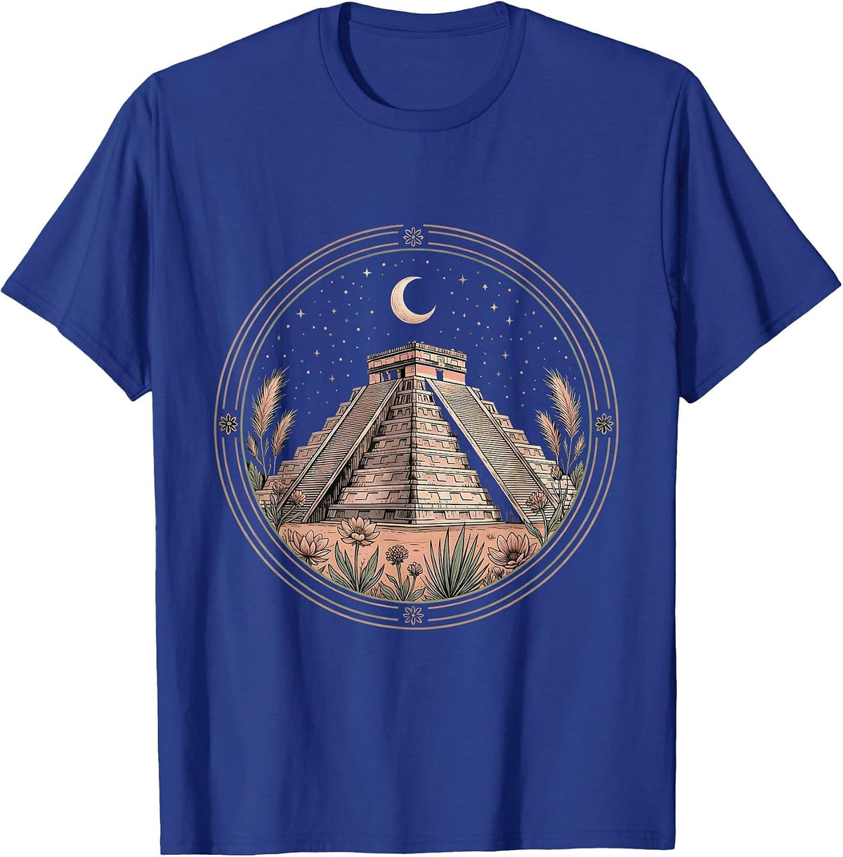Latina Ancient Pyramid Starry Night Illustration T-Shirt - Royal Blue