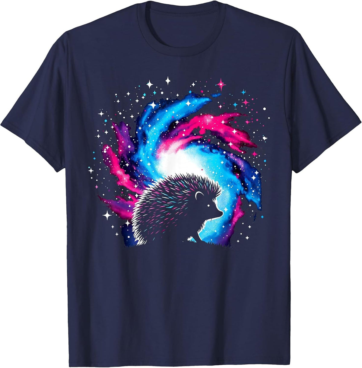 Cool Cosmic Hedgehog Galaxy Graphic Space Art T-Shirt - Navy Blue