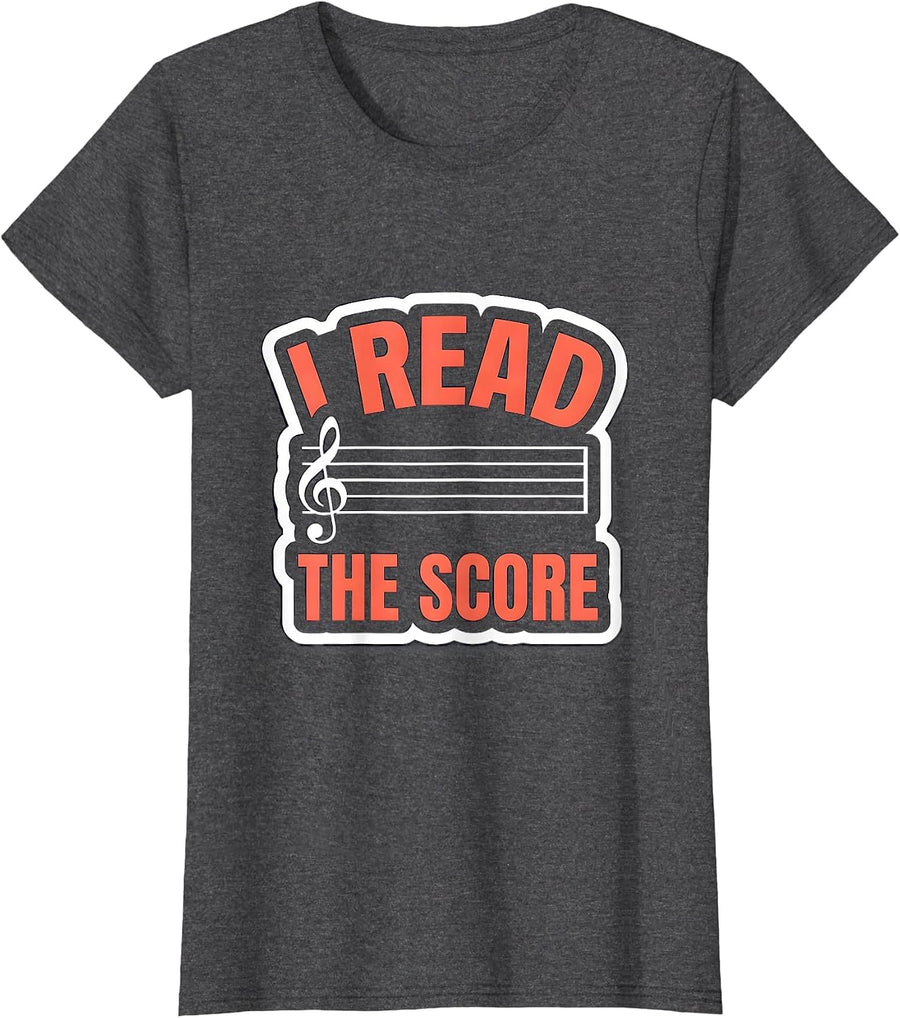 Women's I Read The Score Funny Music Lover Humor Pianist Gift T-Shirt - Dark Heather Grey