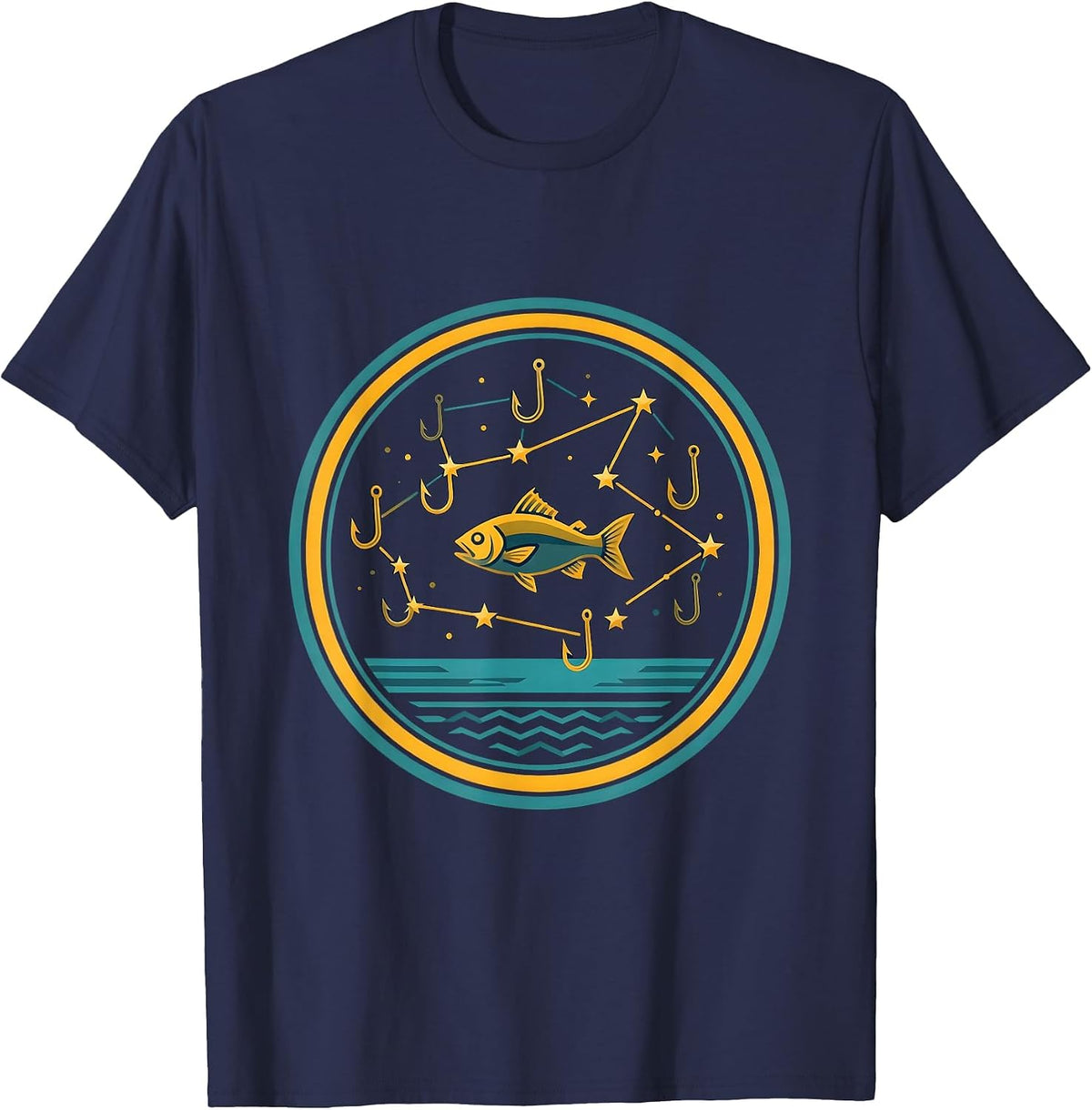Men's Boys Fishing Fish Hook Constellation Graphic Tee T-Shirt - Navy Blue