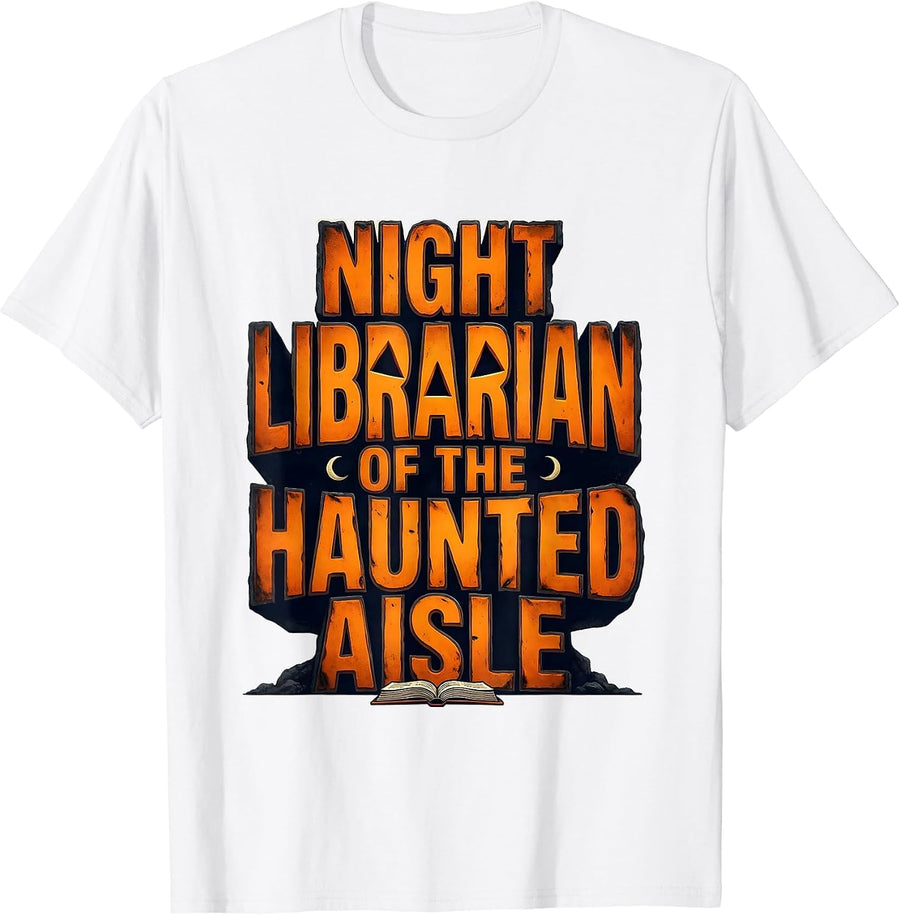 Men's Night Librarian of the Haunted Aisle Funny Halloween T-Shirt - White