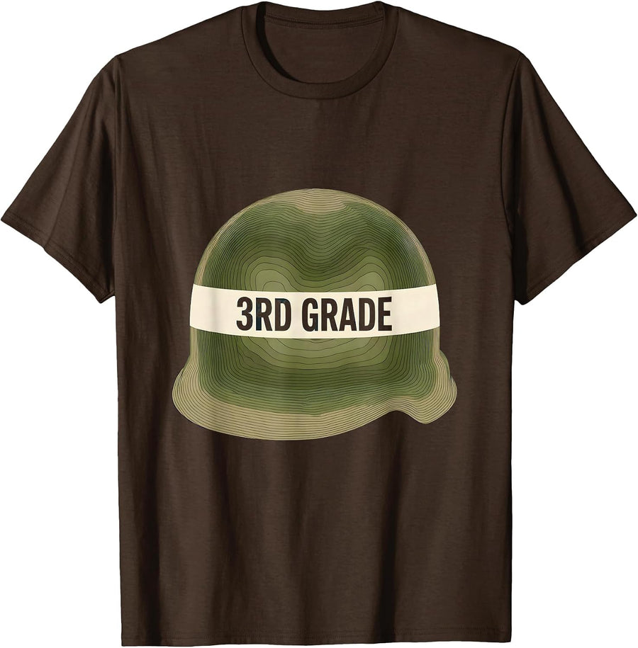 Men's 3rd Grade Camo Topographic Back To School Boys Teacher T-Shirt - Brown