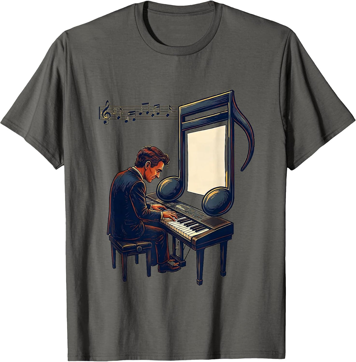 Men's Pianist Eighth Note Memo Humor Music Lover Gift T-Shirt - Asphalt Grey