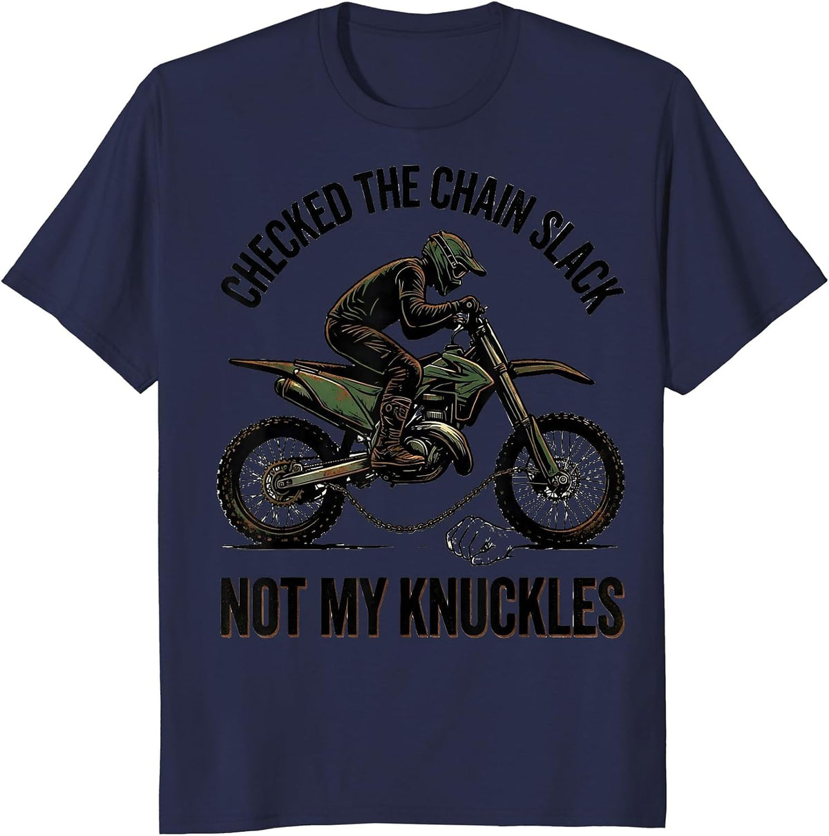 Checked The Chain Slack Not My Knuckles Vintage Dirt Bike T-Shirt - Navy Blue
