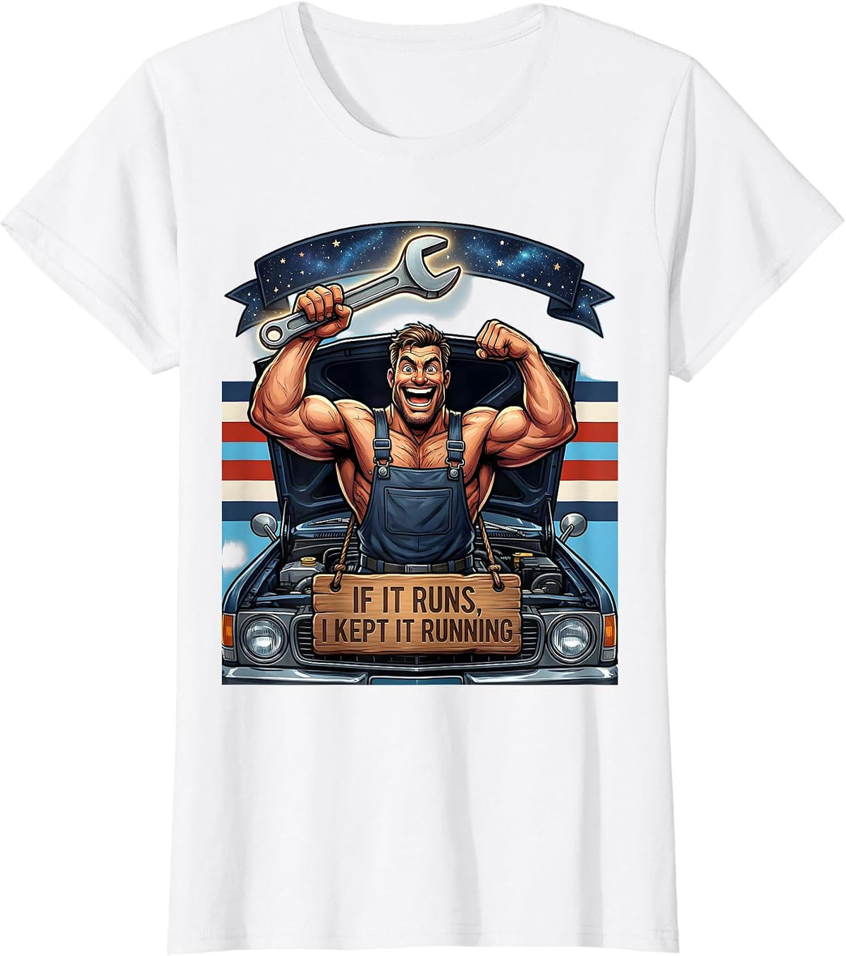 If It Runs, I Kept It Running Cartoon Diesel Mechanic T-Shirt - White