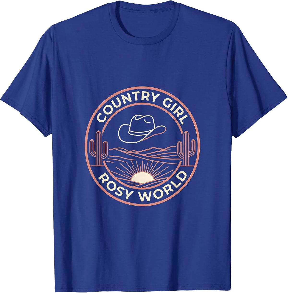 Country Girl Rosy World Pink Cowgirl Design T-Shirt - Royal Blue