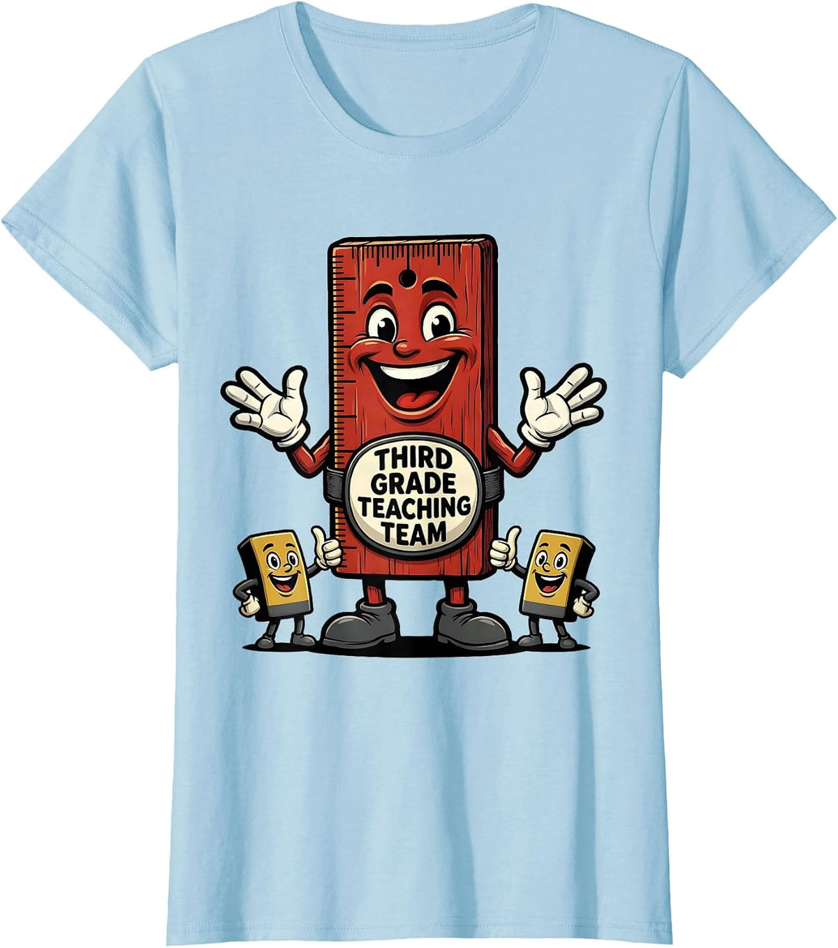 Third Grade Teaching Team Funny Teacher Appreciation Cartoon T-Shirt - Baby Blue