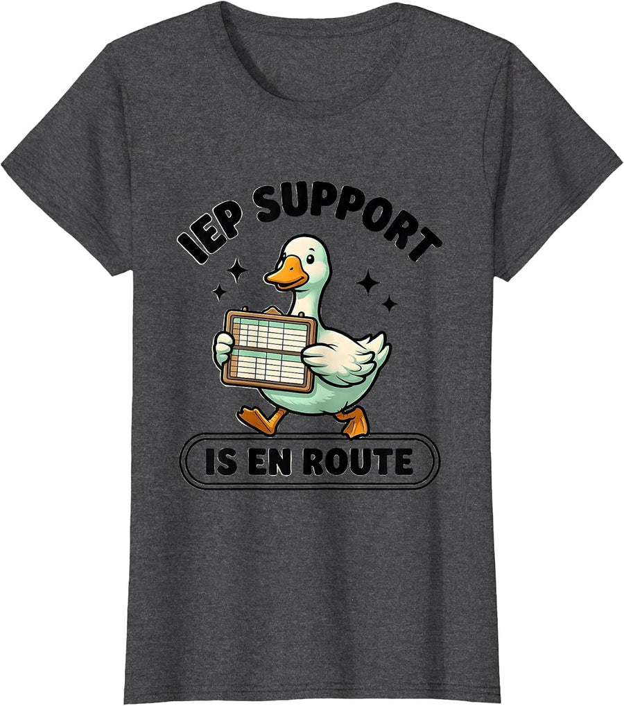 Women's IEP Support Is En Route Cute Kawaii Silly Goose SPED Teacher T-Shirt - Dark Heather Grey