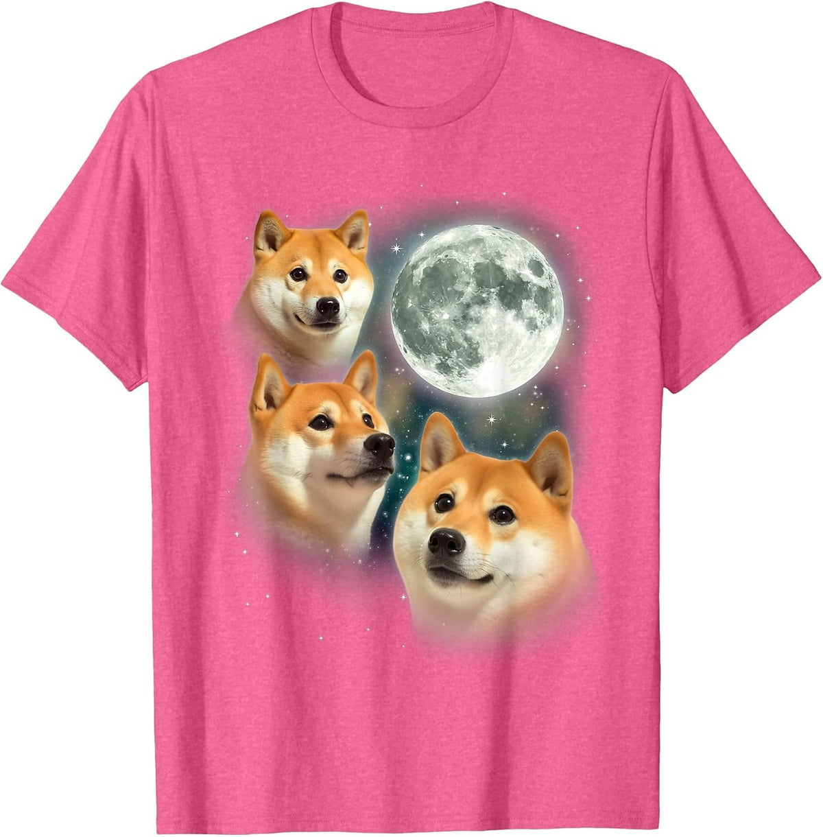 Three Shiba Inu Moon | 3 Doge Funny Cute Dog Meme Parody T-Shirt - Pink Heather