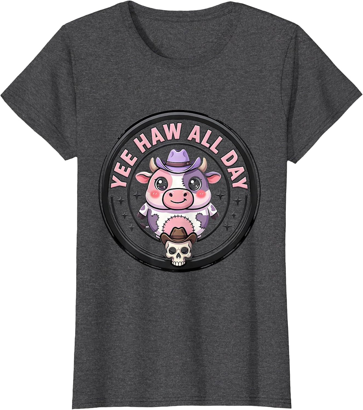 Women's Yee Haw All Day Cowgirl Graphic Design T-Shirt - Dark Heather Grey