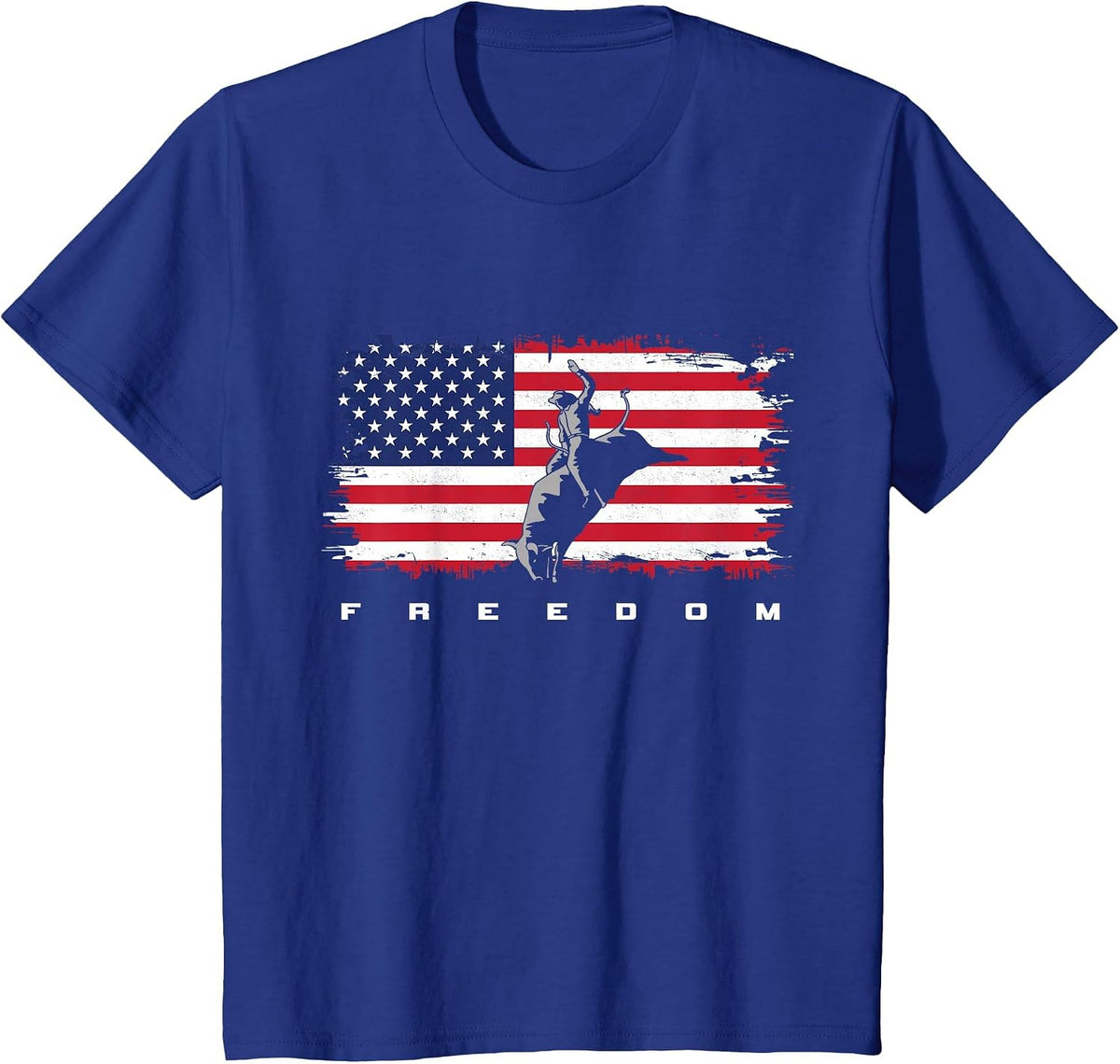American Flag Bull Riding Apparel - Rodeo T-Shirt - Royal Blue