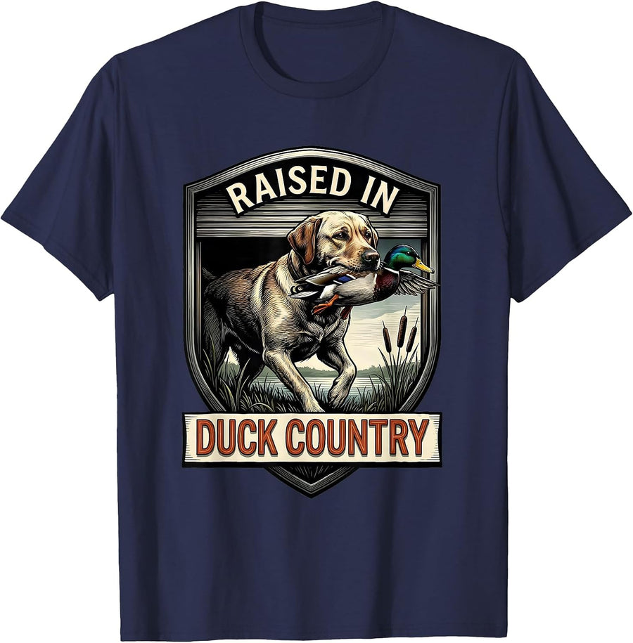 Raised In Duck Country Vintage Hunting Dog Waterfowl Pride T-Shirt - Navy Blue